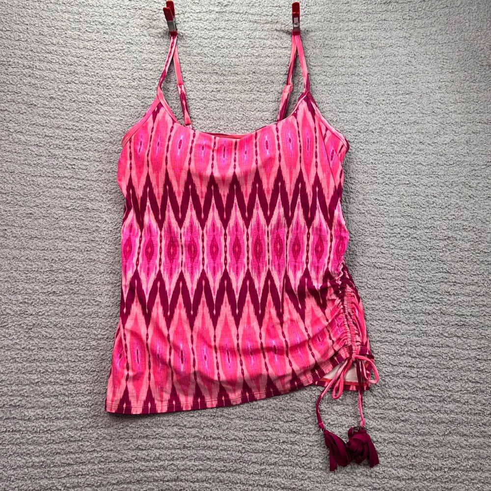 Beach House Tankini Top Ikat Ruched Pink 8 Boho Tropical Resort Swimwear Tankini